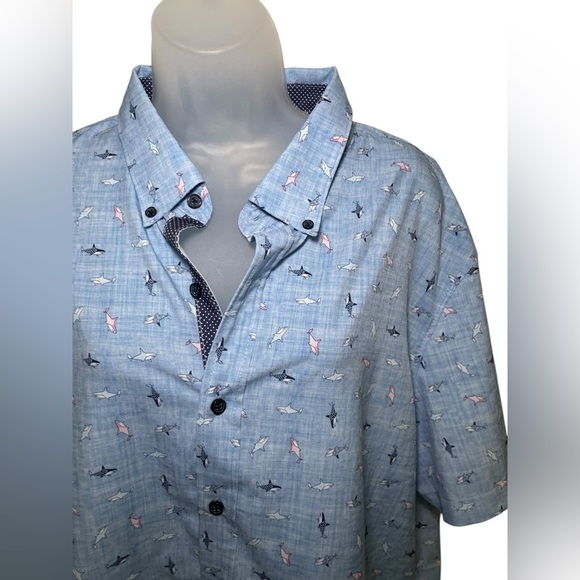 Con.Struct Men’s Slim Fit Shark Print Button Down Shirt Blue XXL - Picture 3 of 7